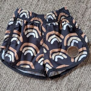 Casual Black and Tan Elastic Waist Shorts